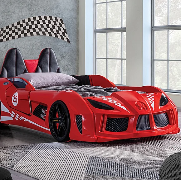 Furniture of America Trackster Twin Car Bed in Red