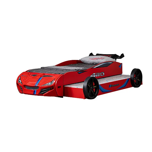 Furniture of America Tracklite Car Bed w/ Trundle in Red FOA7735RD-BED