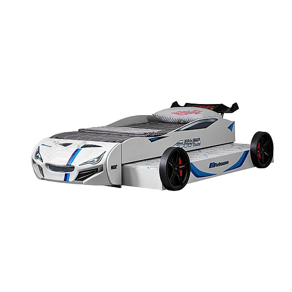 Furniture of America Tracklite Car Bed w/ Trundle in White FOA7735WH-BED