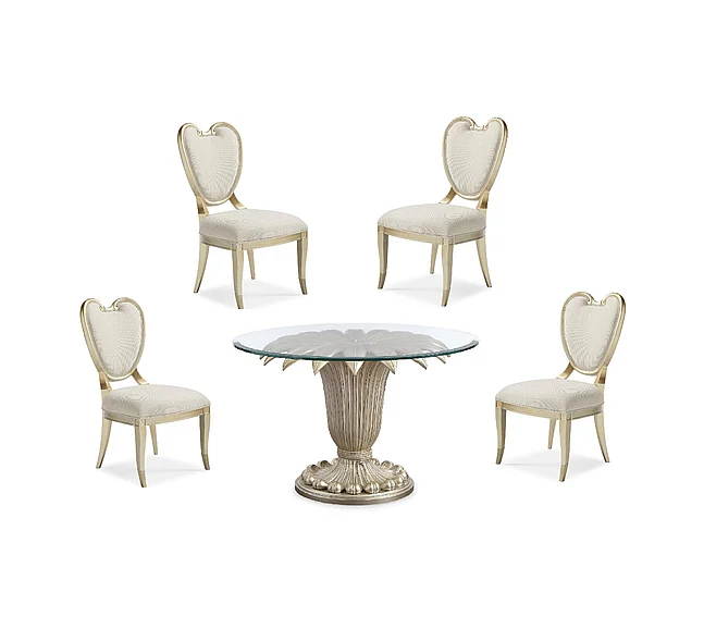 Caracole Furniture Fontainebleau 5pc 38" Dining Room Set in Champagne Mist