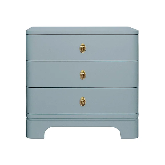 Worlds Away Three Drawer Rounded Edge Side Table in Light Blue Matte Lacquer FORTUNE LB