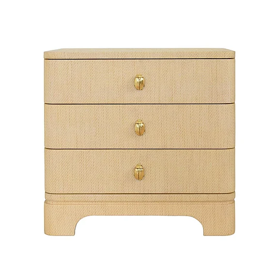 Worlds Away Three Drawer Rounded Edge Side Table in Natural Grasscloth FORTUNE NAT