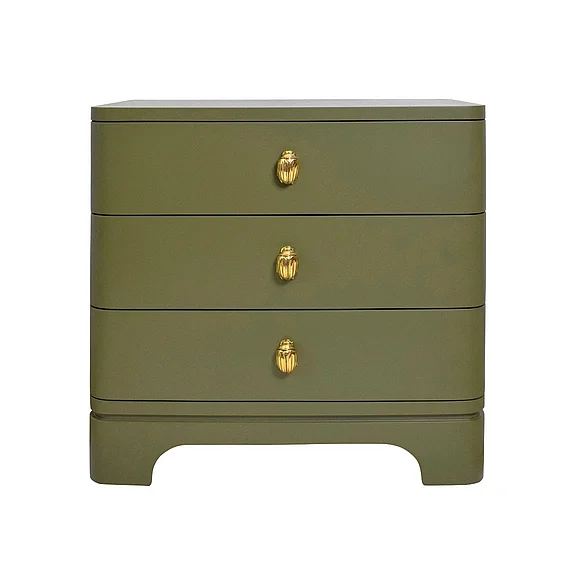 Worlds Away Three Drawer Rounded Edge Side Table in Olive Green Matte Lacquer FORTUNE OLV