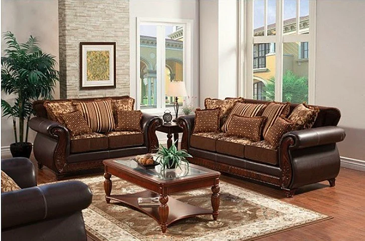 Furniture of America Franklin 2pc Living Room Set in Dark Brown/Tan