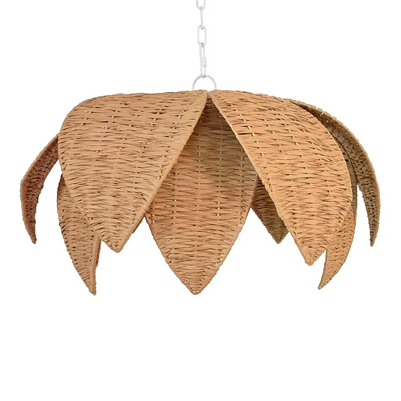 Worlds Away Lotus Shaped Pendant in Natural Rafia FRANNY