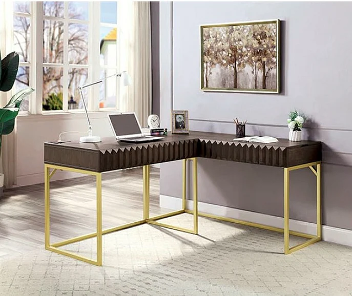 Furniture of America Freiburg Corner Desk in Antique Walnut CM-DK406WN