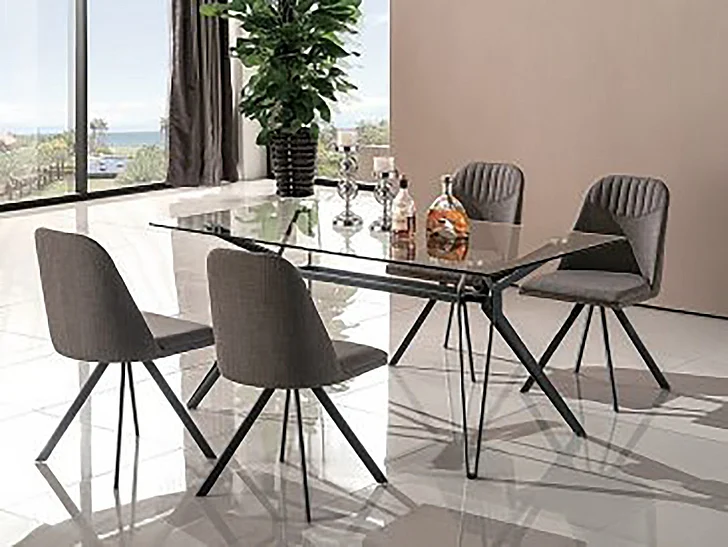 J&M Fresno 7pc Dining Room Set in Grey