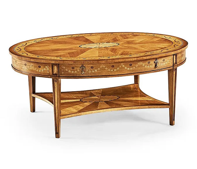 Jonathan Charles JC Traditional Sheraton Satinwood Oval Coffee Table 492661-SAL