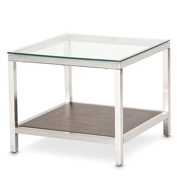AICO Furniture Diversey End Table with Glass Top FS-DVRSY202 CLOSEOUT