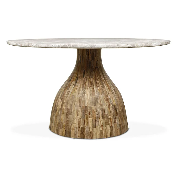 HTD Solomon 54" Round Dining Table with Capri Beige Marble and Natural Mango Base FSOL-RD54-CB-NM