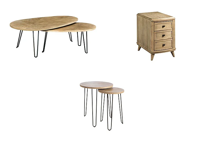 Hammary Oblique 3pc Occasional Table Set in Wirebrushed Natural