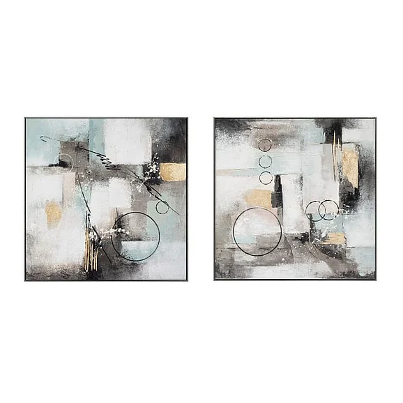 HTD Palette Circular Symphony Hand Painted Framed Diptych G242-CIRCLE77-FRM-2
