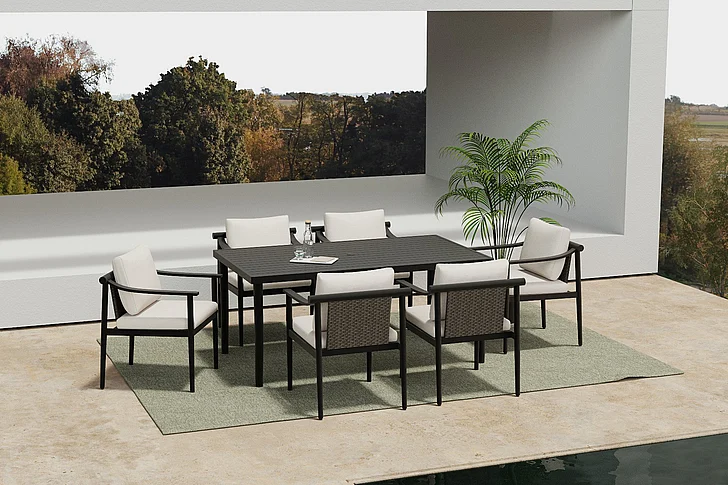 New Classic Moana Patio 7pc Outdoor Dining Set w/ Ivory Chairs