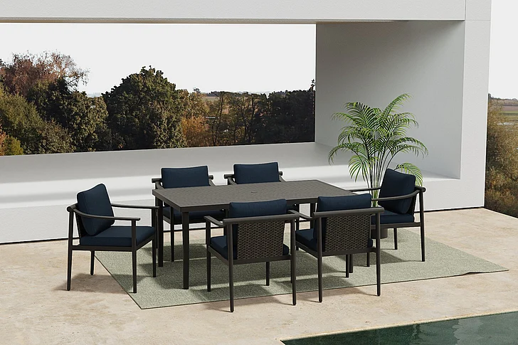 New Classic Moana Patio 7pc Outdoor Dining Set w/ Blue Chairs