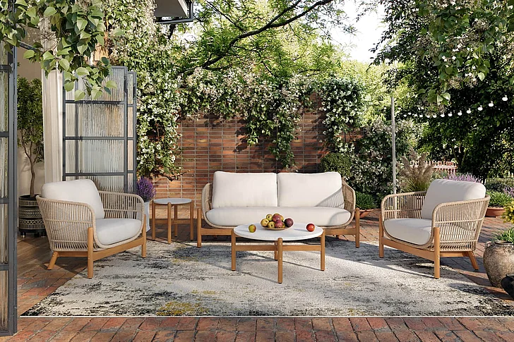 New Classic Solstice Rope 3pc Outdoor Living Room Set in Linen Beige