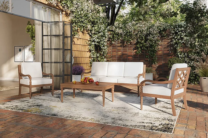 New Classic Savannah 4pc Outdoor Living Room Set in White Linen