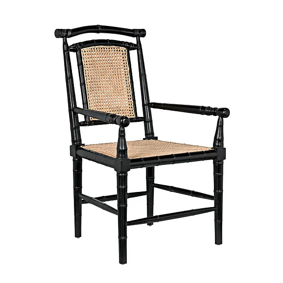 Noir Furniture Colonial Bamboo Arm Chair in Hand Rubbed Black GCHA126AHB