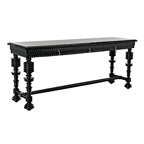 Noir Furniture Portuguese Console in Hand Rubbed Black GCON376HB