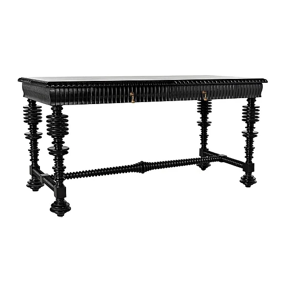 Noir Furniture Portuguese Small Desk in Hand Rubbed Black GDES115HB-S