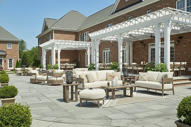 Restaurant Outdoor Seating Set - Serene Bay 2Pc Outdoor Sofa Seating Set in White/Dark Brown
