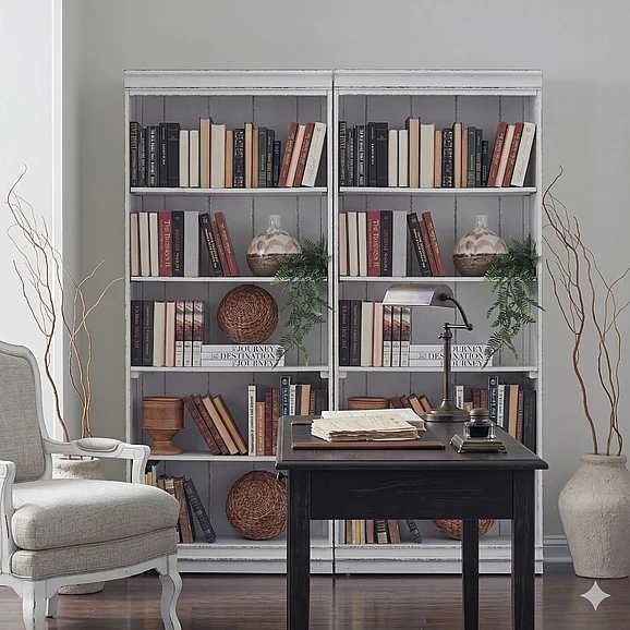 Liberty Magnolia Manor 2pc 72" Bookcase Set in Antique White 244-HO3072