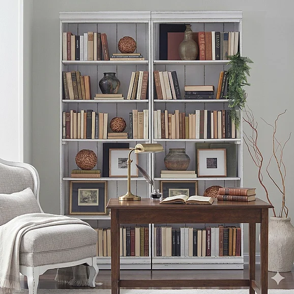 Liberty Magnolia Manor 2pc 84" Bookcase Set in Antique White 244-HO3084
