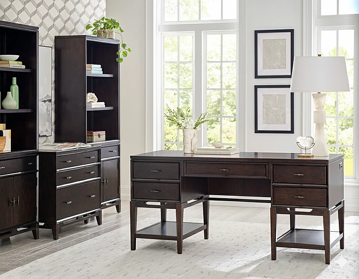Aspenhome Sutton 2pc Half Pedestal Desk Office Set in French Roast
