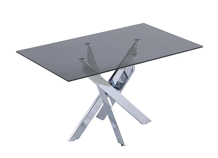 Chintaly Genevieve Rectangular Glass Dining Table in Gray