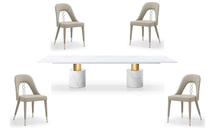 Whiteline Modern Geneva 5pc 136" Dining Table Cylinders Set in Gold