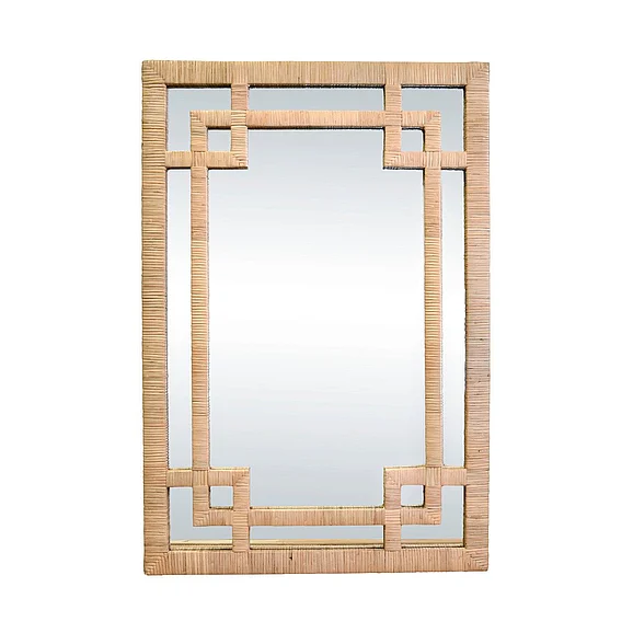 Worlds Away Greek Key Design Mirror in Wrapped Natural Rattan GENEVA NAT