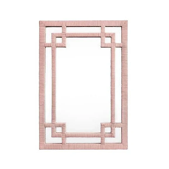 Worlds Away Greek Key Design Mirror in Wrapped Rattan GENEVA PI