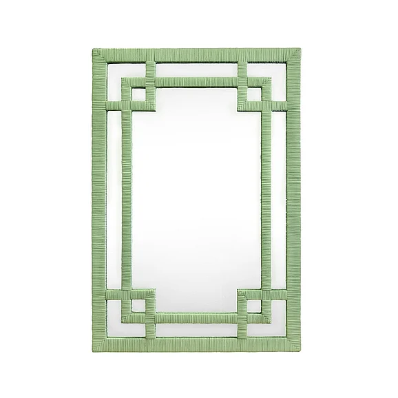 Worlds Away Greek Key Design Mirror in Wrapped Rattan in Sage Green GENEVA SG