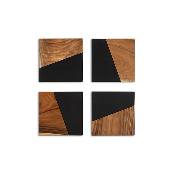 Phillips Collection Geometry Wood Wall Tiles Set of 4 in Natural and Black TH103406