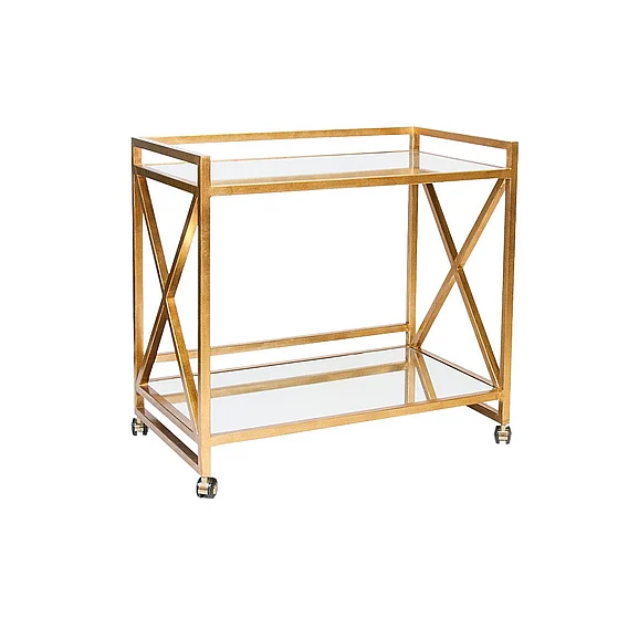 Worlds Away Gerard Gold Leaf "X" Bar Cart GERARD G CLOSEOUT