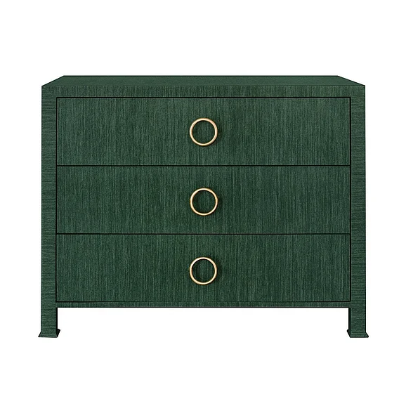 Worlds Away Three Drawer Chest w/ in Dyed Green Grasscloth GETTY GR