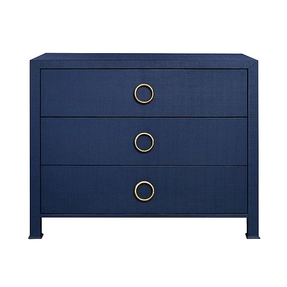 Worlds Away Three Drawer Chest w/ in Textured Navy Linen GETTY NVY