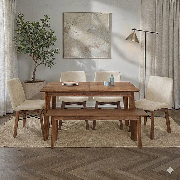 LH Home Gia 6pc Extension Dining Room Set in Warm Pecan