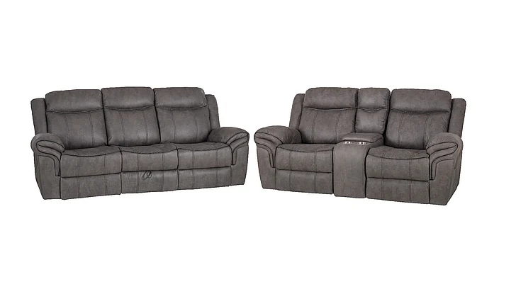 Powell Furniture Gideon 2pc Manual Living Room Set in Stone Grey