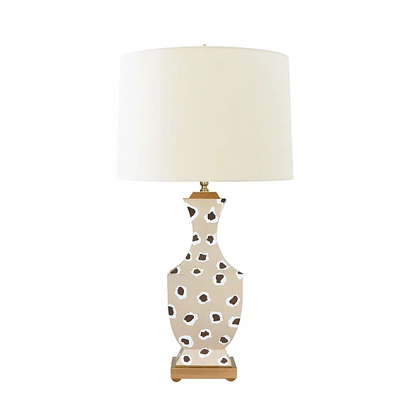 Worlds Away Gina Handpainted Tole Table Lamp in Brown Leopard Pattern GINA LEOP BR
