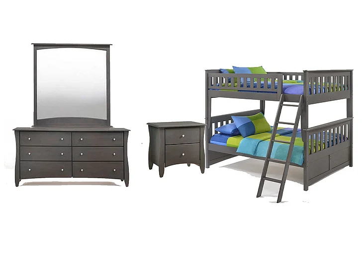 Night & Day Ginger 4pc Bunk Bedroom Set in Stonewash