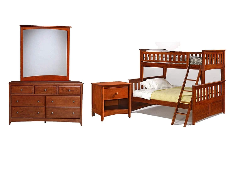 Night & Day Ginger 4pc Bunk Bedroom Set in Cherry