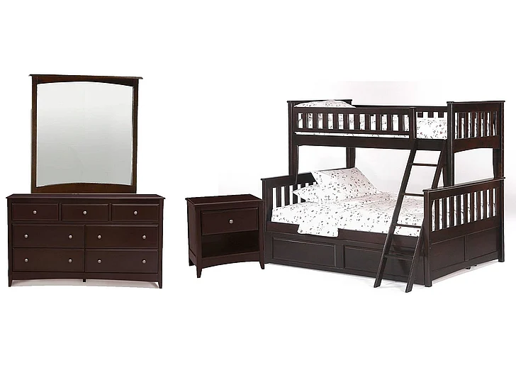 Night & Day Ginger 4pc Bunk Bedroom Set in Chocolate