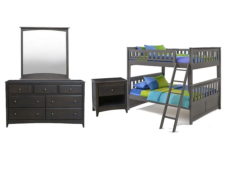 Night & Day Ginger 4pc Bunk Bedroom Set in Stonewash