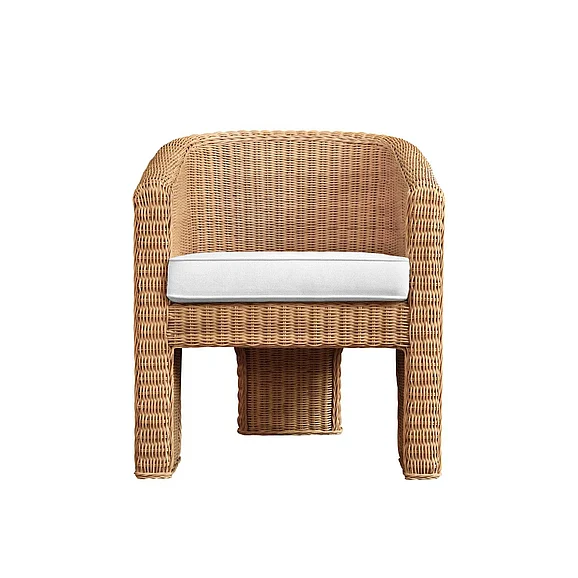 Worlds Away Rattan Three Leg Lounge Chair w/ Ivory Linen GIZA