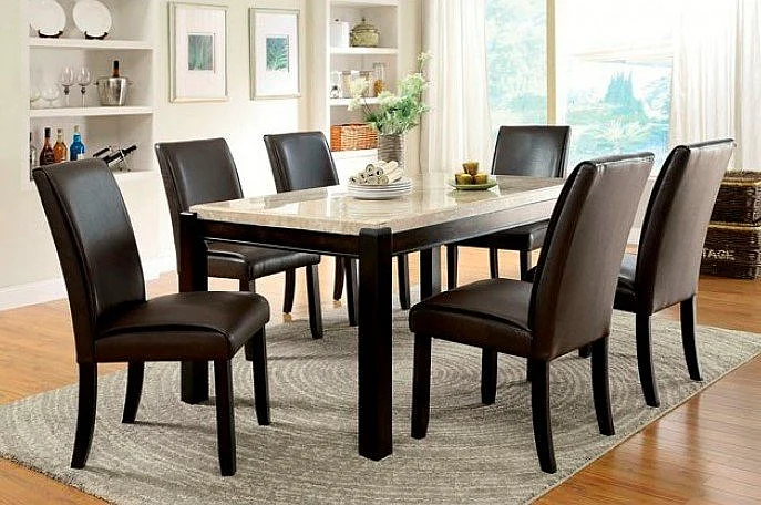 Furniture of America Gladstone 7pc Dining Table Set in Dark Walnut/Ivory