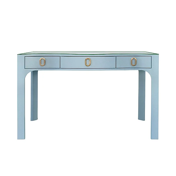 Worlds Away Curved Front Desk w/ Three Drawers in Light Blue Textured Linen GLADYS LB