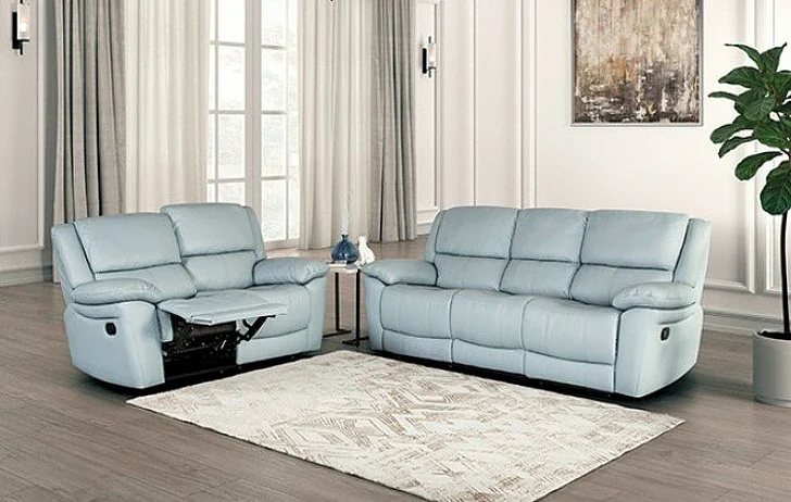 Furniture of America Glarus 2pc Reclining Living Room Set in Powder Blue