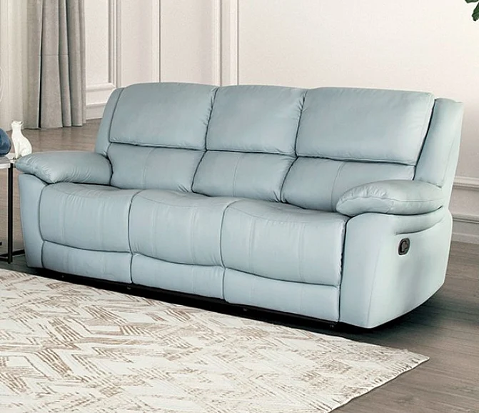 Furniture of America Glarus Manual Reclining Sofa in Powder Blue FM69003BL-SF-M