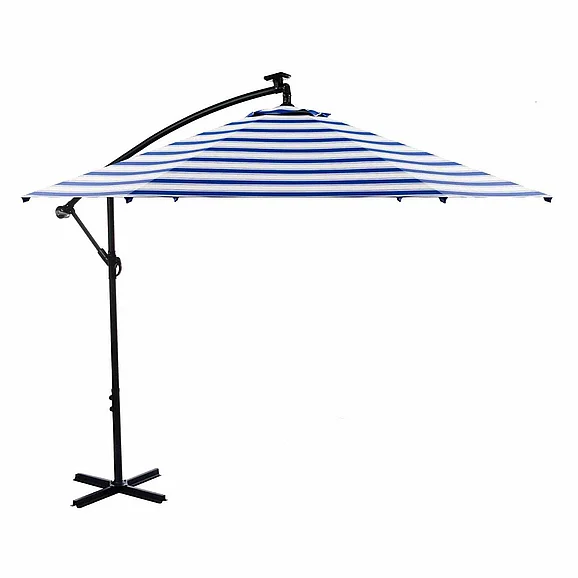 Furniture of America Glam Cantilever Umbrella w /LED+Base in Blue/White GM-3003BL+BASE
