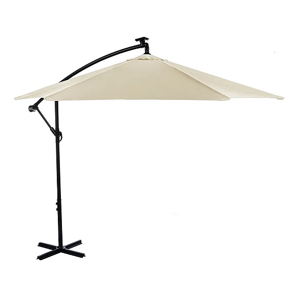 Furniture of America Glam Cantilever Umbrella w /LED+Base in Canvas Stone GM-3003CS+BASE